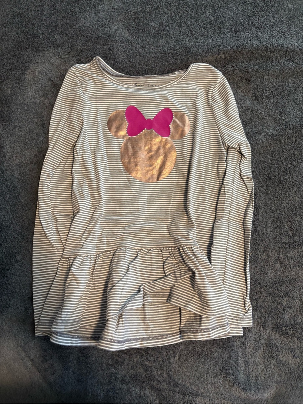 Disney Minnie Striped Long-Sleeve Peplum Top with Pink Bow Accent